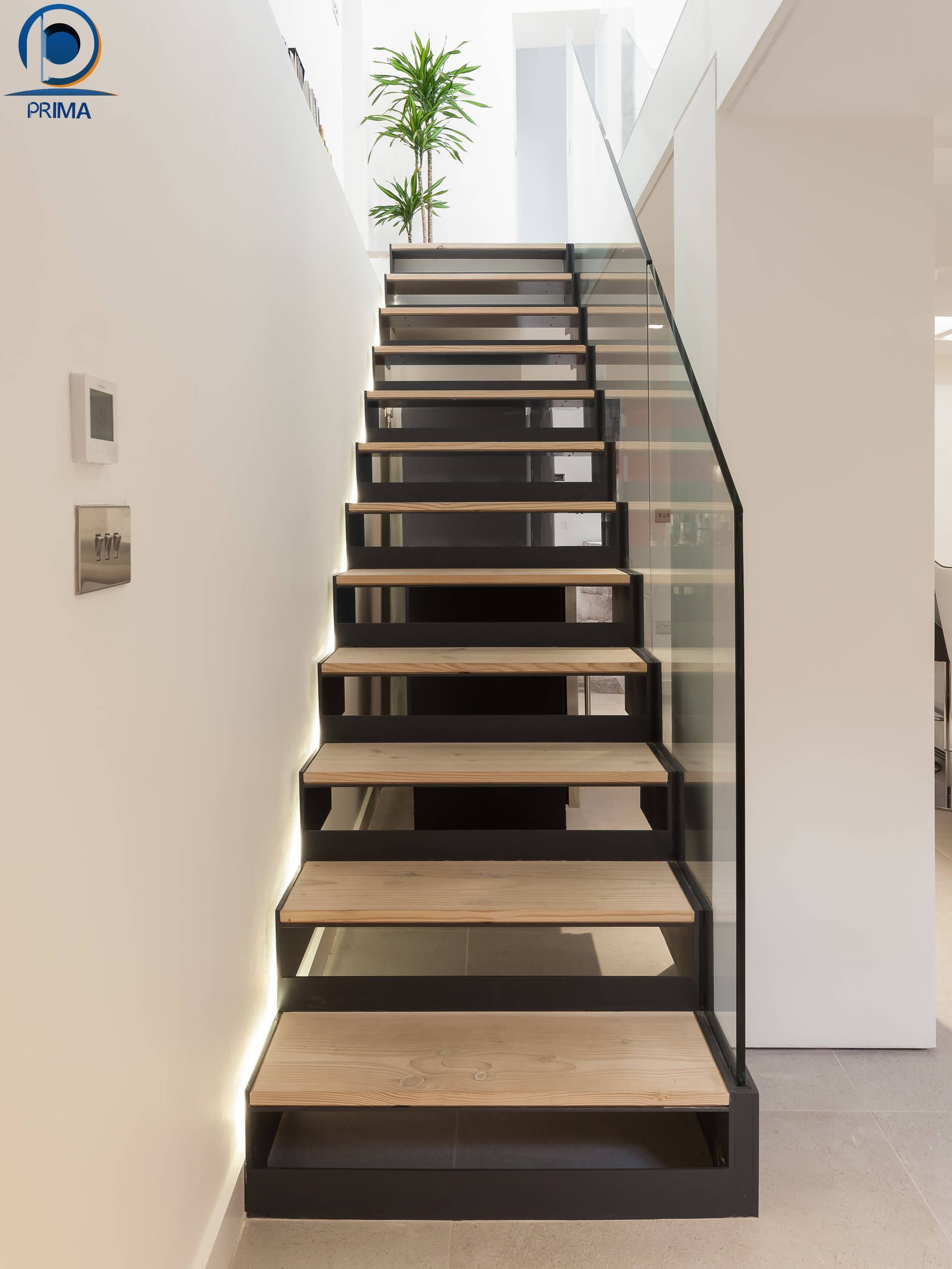 Prima straight line stairs profiles straight stainless steel glass staircase