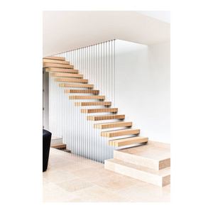 Prima Construction High Quality Code Modern Stair Floating Straight Stairs Interior Staircase with Wood Tread and Glass Railing