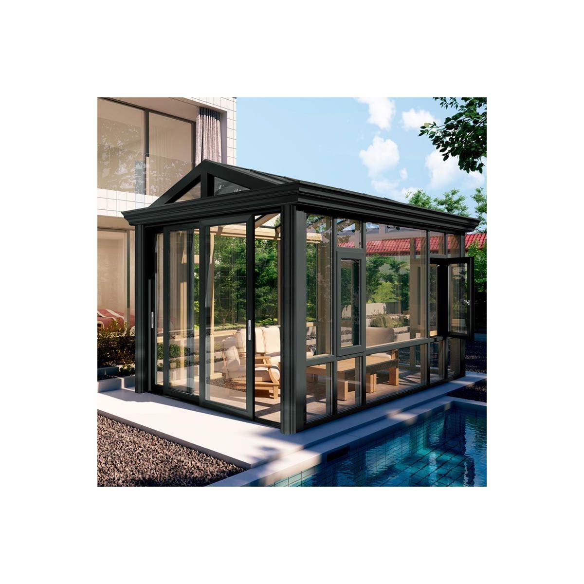 Prima Sunrooms Villa House/Garden  Luxury Custom Conservatory  Solarium Glass Houses Outdoor Greenhouse Aluminum Profile Sunroom