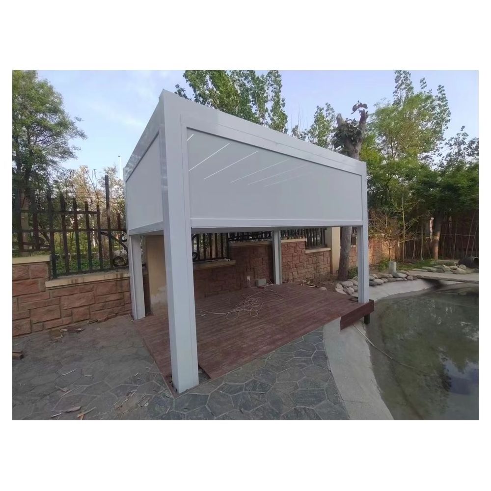 Prima Motorized Louvered Aluminum Pergola Gazebo with Blinds Glass Door Outdoor Waterproof