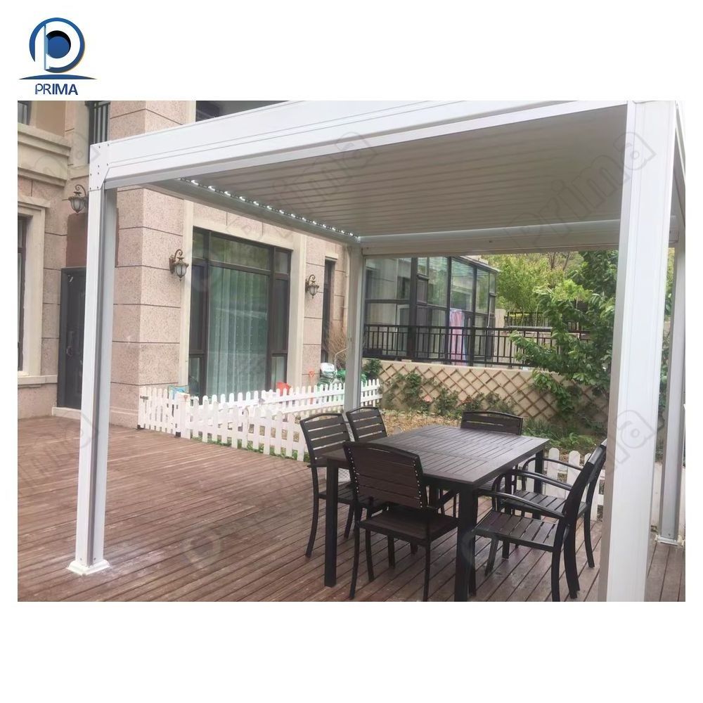 Prima Pergola With Lighting Aluminum Gazebo For Outdoor Restaurant Automated Opening Louvered Roof