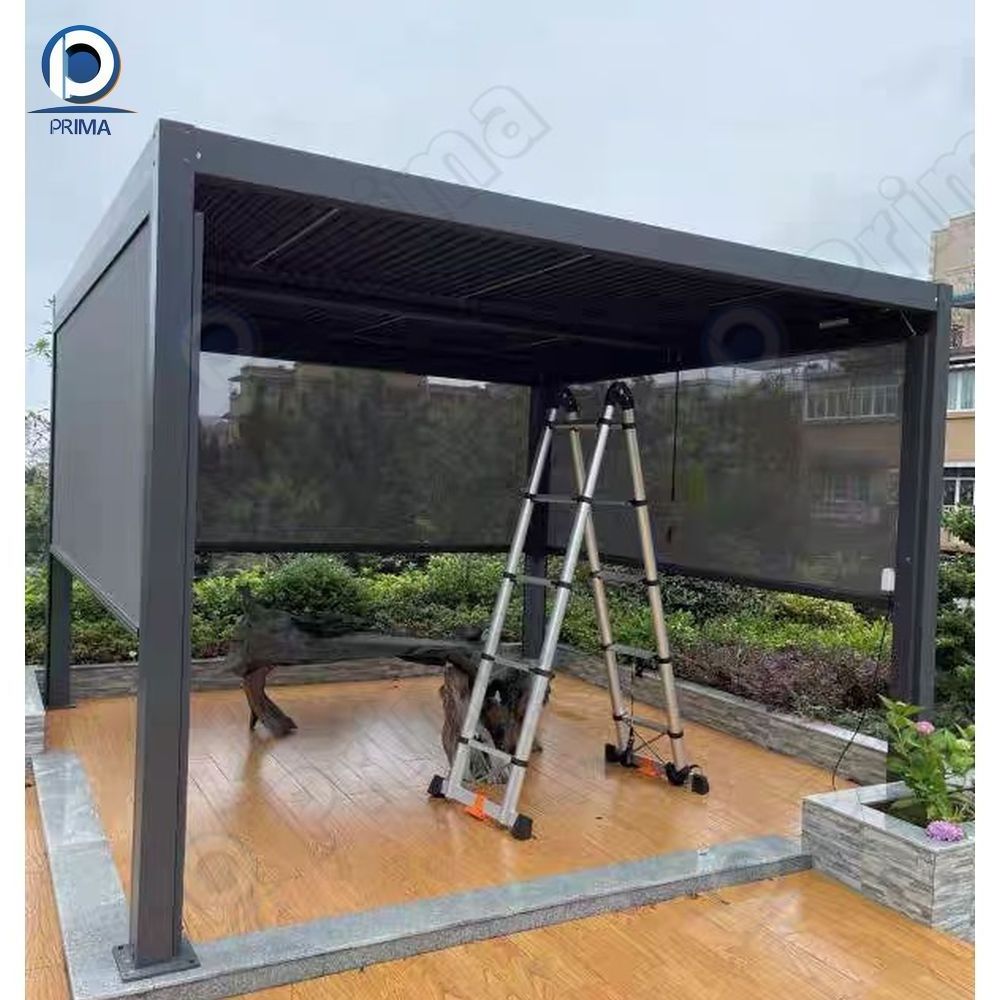 Prima Pergola With Lighting Aluminum Gazebo For Outdoor Restaurant Automated Opening Louvered Roof