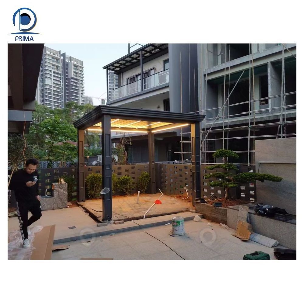 Prima Restaurant Automated Opening Louvered Roof Pergola With Lighting Aluminum Gazebo For Outdoor