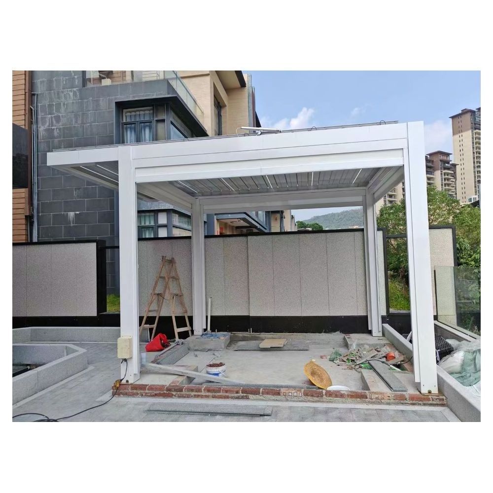 Prima Motorized Louvered Aluminum Pergola Gazebo with Blinds Glass Door Outdoor Waterproof