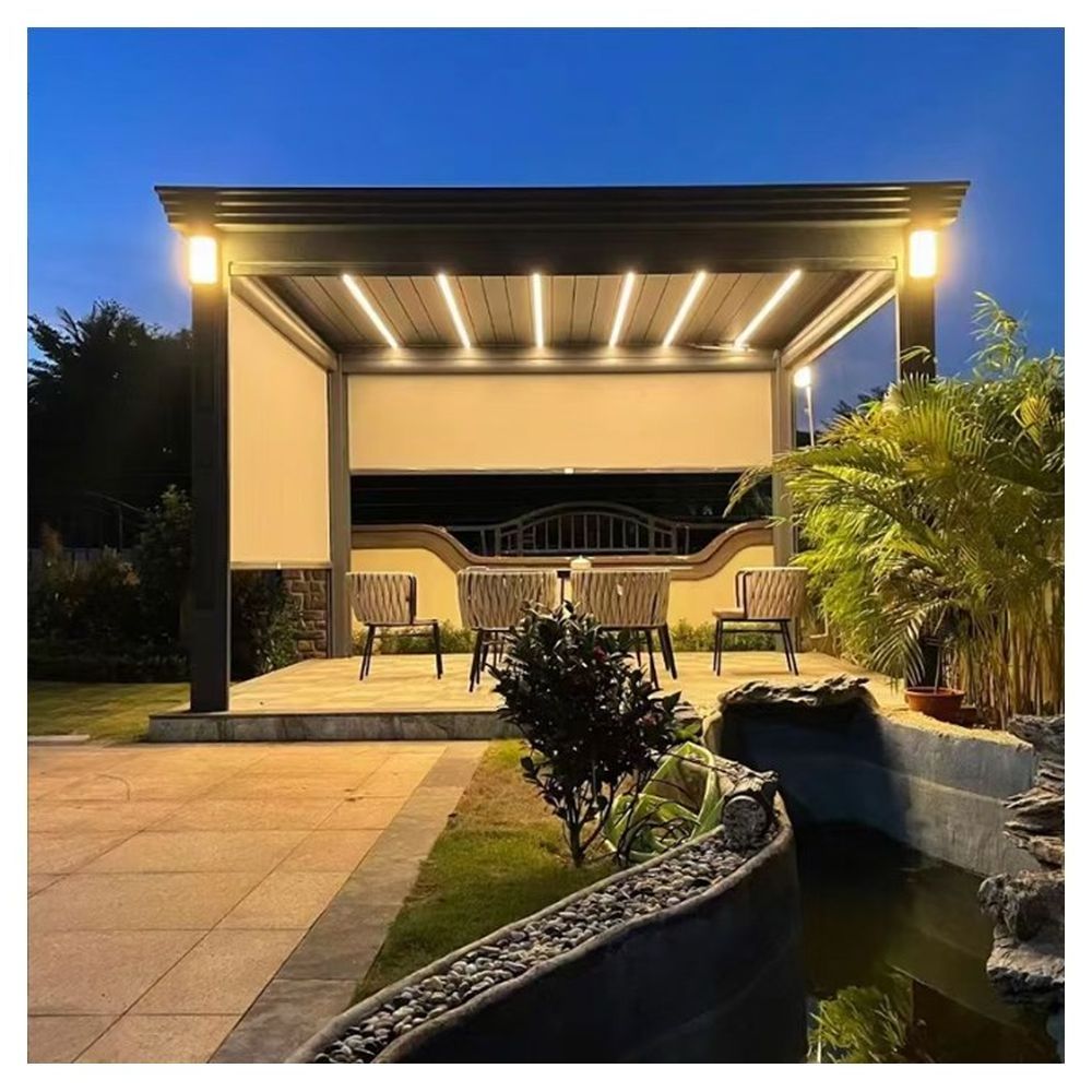 Prima Pergola Factory electric outdoor modern aluminum pergola with electric zipper track roller curtain