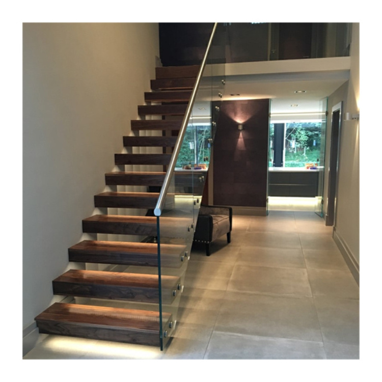 Red Oak Wood Tread Stairs Floating Cantilevered Staircase