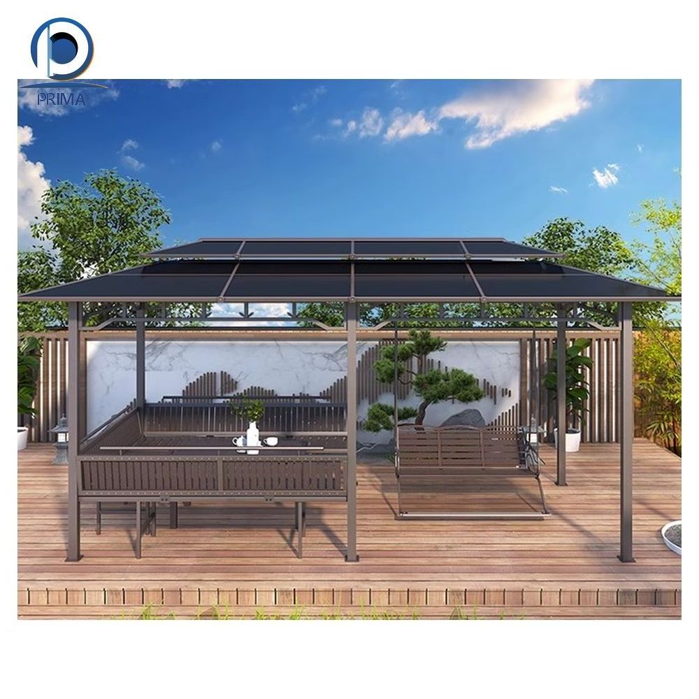 Prima Light Modern Outdoor Waterproof Motorized Bioclimatic Pergola all Aluminum Pergola Gazebo With Blinds Glass Door