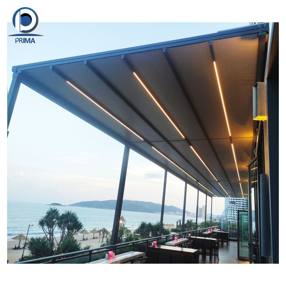 Prima Aluminium PVC Waterproof Garden Patio Cover Gazebo Opening Roofs Folding Pergola Motorized Retractable Roof