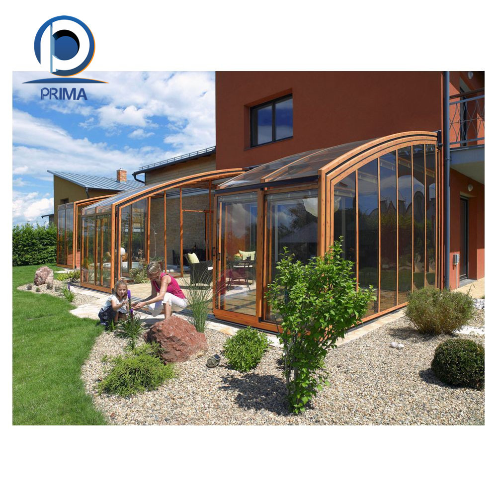 Prima Sunrooms Wholesale Prefab House Curved Glass Four Season Retractable Portable Aluminium Sunrooms