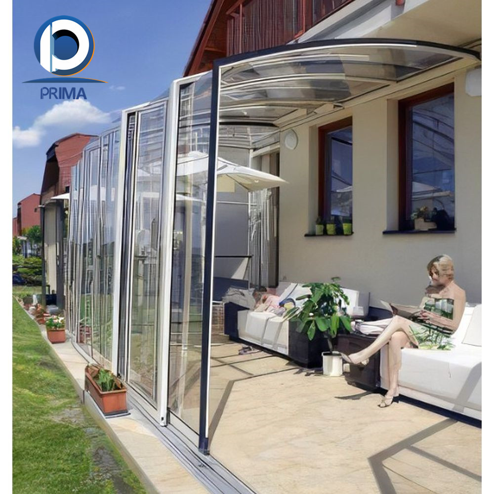 Prima Sunrooms Wholesale Prefab House Curved Glass Four Season Retractable Portable Aluminium Sunrooms