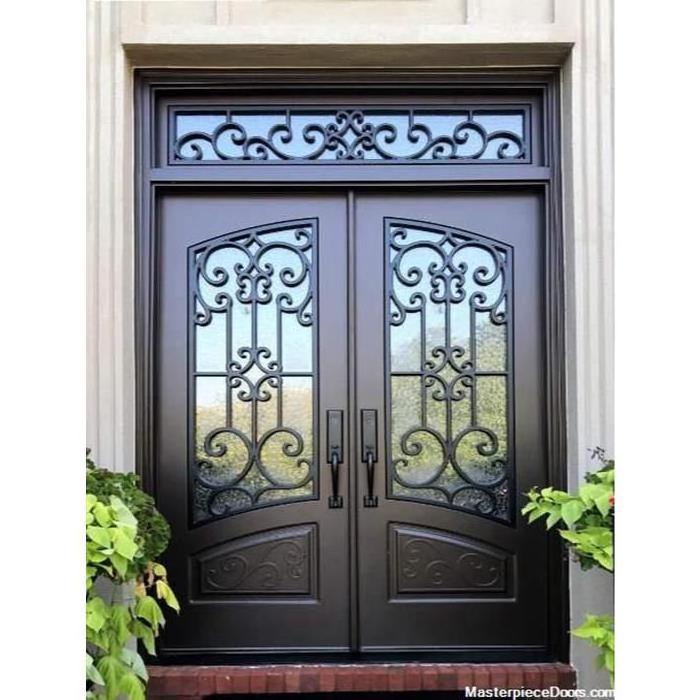 PRIMA Customized Factory Modern Entrance Security Front Doors Wrought Iron Door Design