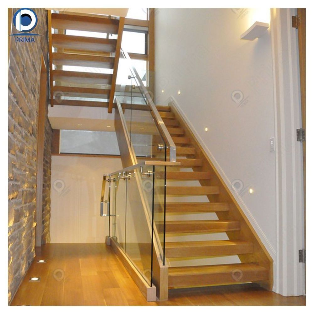 Prima High Quality Floating straight stairs central spine stair middle stringer staircase with wood tread and frameless glass