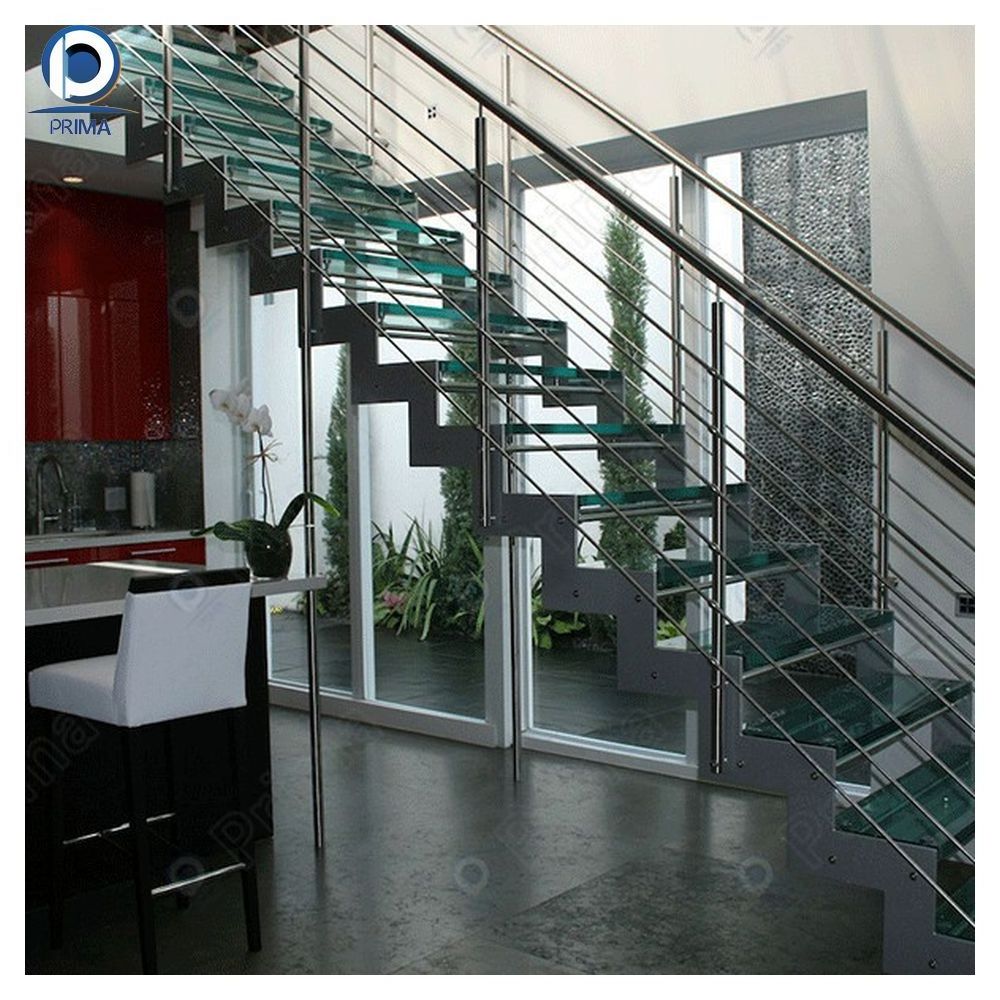 Prima Deluxe Industrial Minimalist Indoor Duplex Straight Staircase Stairs and Modular Stair case Kits With Wood Treads