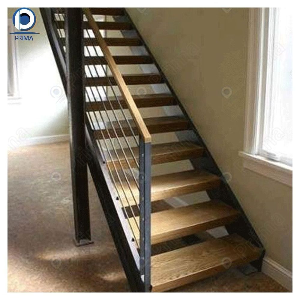 Prima Deluxe Industrial Minimalist Indoor Duplex Straight Staircase Stairs and Modular Stair case Kits With Wood Treads