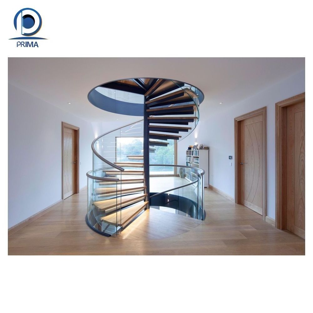 Prima Stairs suppliers white oak wooden open tread with sensor lights carbon steel stringer U shape straight mono stairs