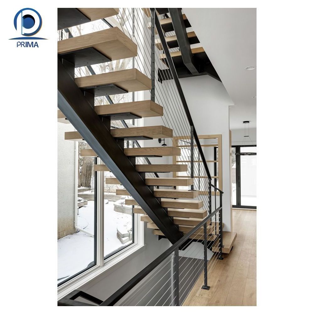 Prima Mono stringer straight staircase steel stringer stairs kits with glass railing