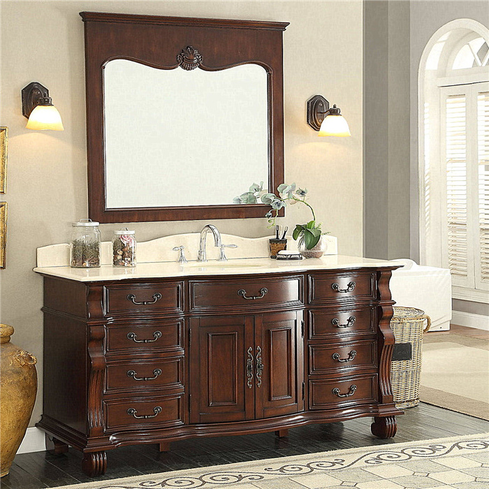 Customized 72 inch white double sink bathroom cabinet with carrara marble top