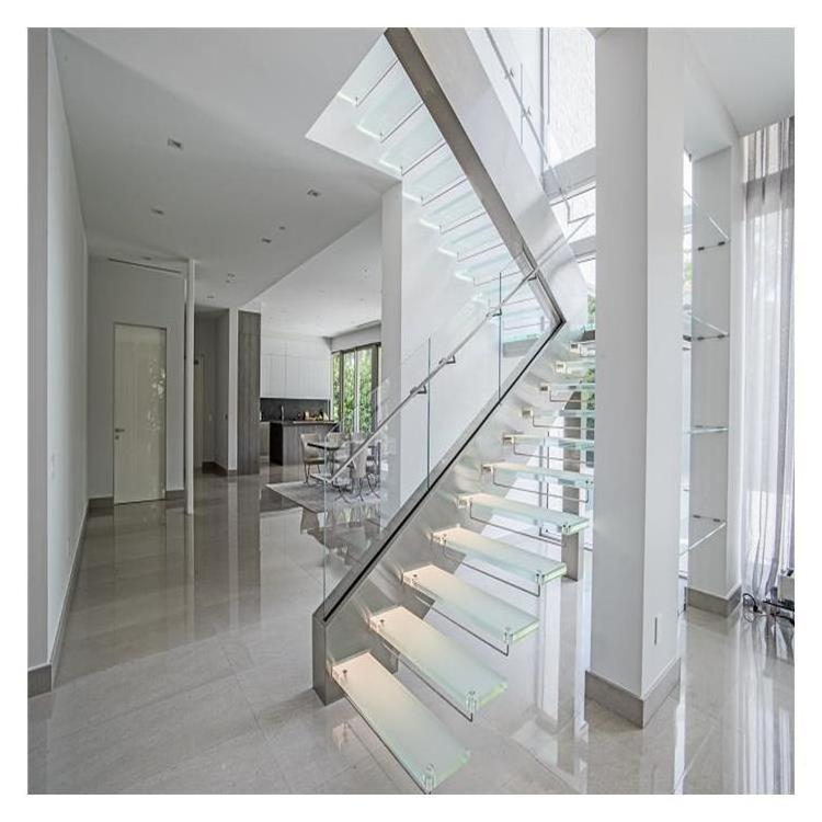 Invisible Cantilever Straightled Glass Steel  Floating Staircase Modern House Glass Staircase Design