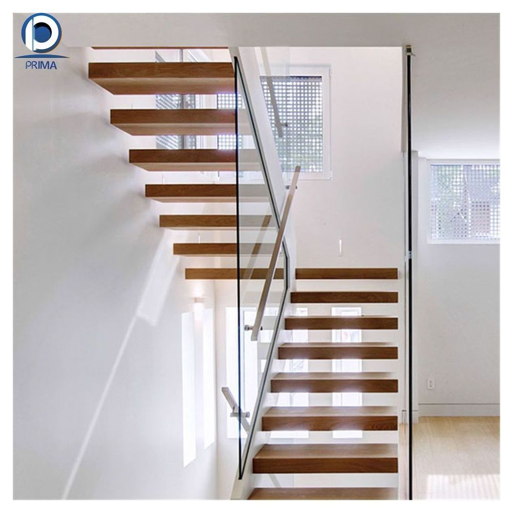 Prima High Quality Floating straight stairs central spine stair middle stringer staircase with wood tread and frameless glass