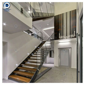 Prima High Quality Floating straight stairs central spine stair middle stringer staircase with wood tread and frameless glass