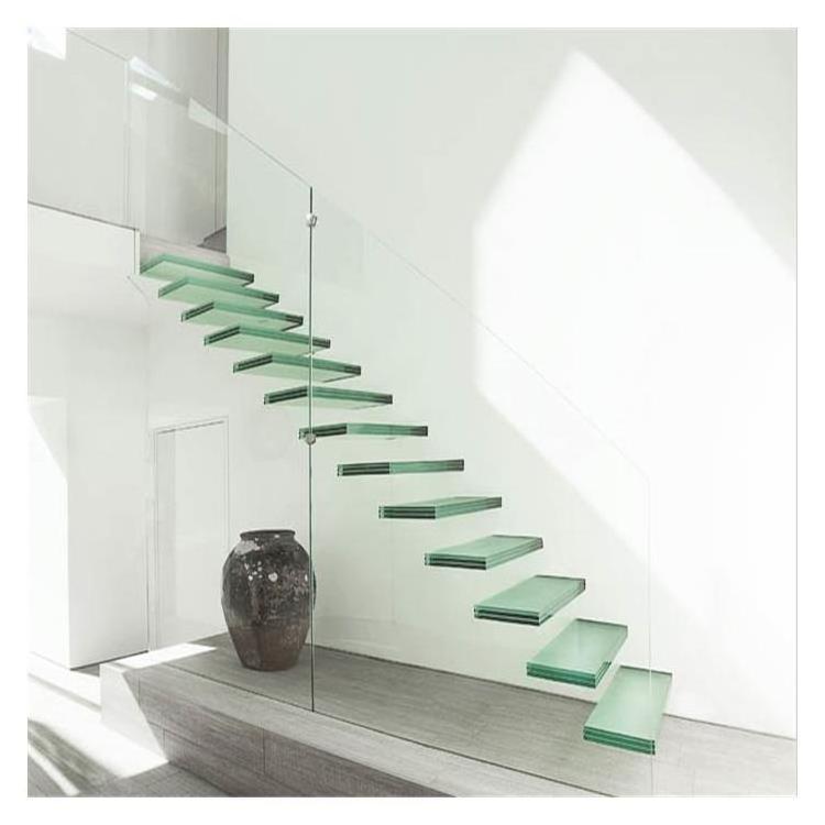 Invisible Cantilever Straightled Glass Steel  Floating Staircase Modern House Glass Staircase Design