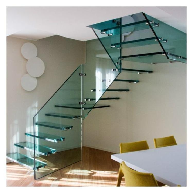 Invisible Cantilever Straightled Glass Steel  Floating Staircase Modern House Glass Staircase Design