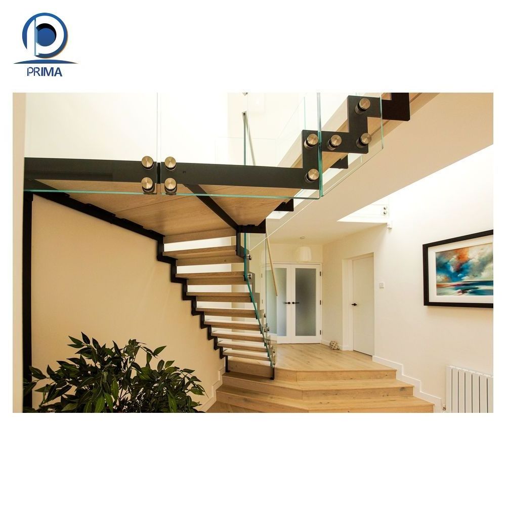 Prima Mono stringer straight staircase steel stringer stairs kits with glass railing