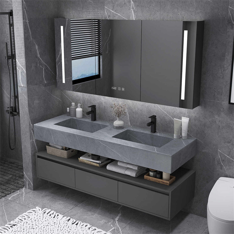 Prima Bathroom Vanity Wall Mounted  Washbasin Bathroom Cabinets  Marble  Solid Wood Bathroom Vanity