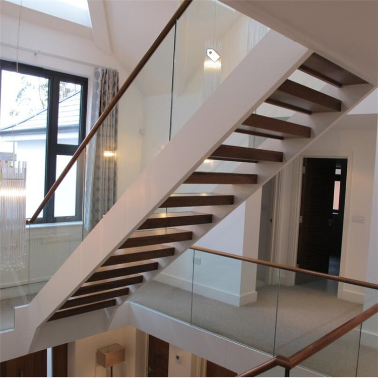 Modern wooden steps Granite floating stairs home steel wood treads