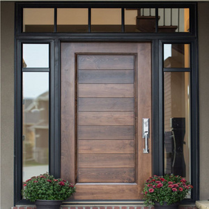 Walnut veneer laminated MDF interior sold wood doors for main front door