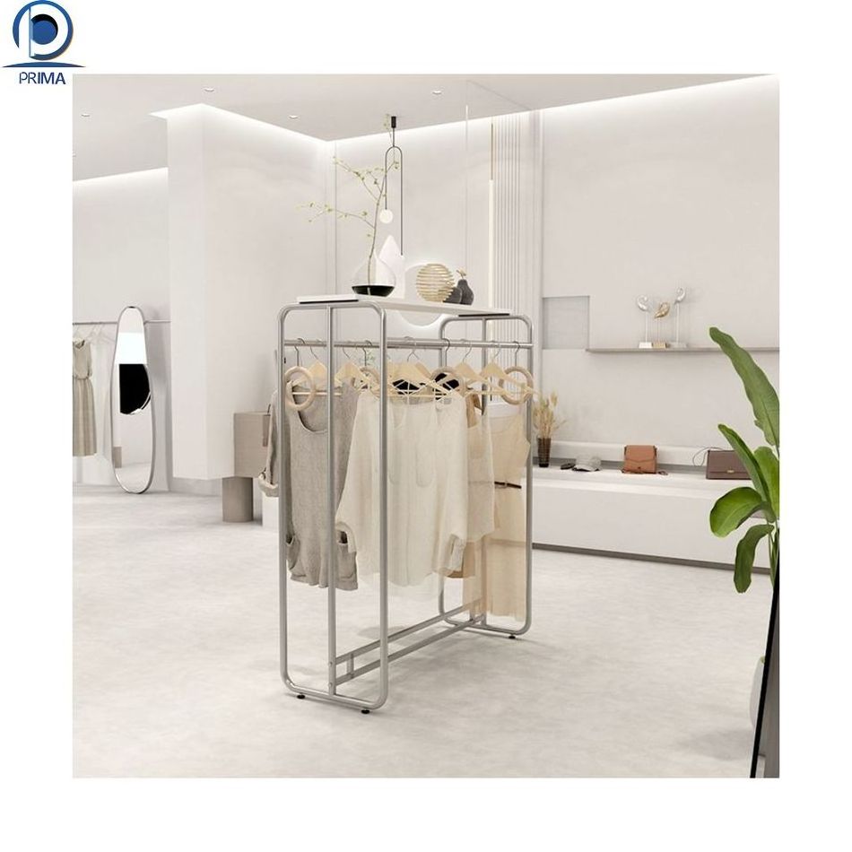 Custom Women Cloth Display Stand Stainless Steel Clothes Rack Gold Metal Boutique Clothing Racks for Store