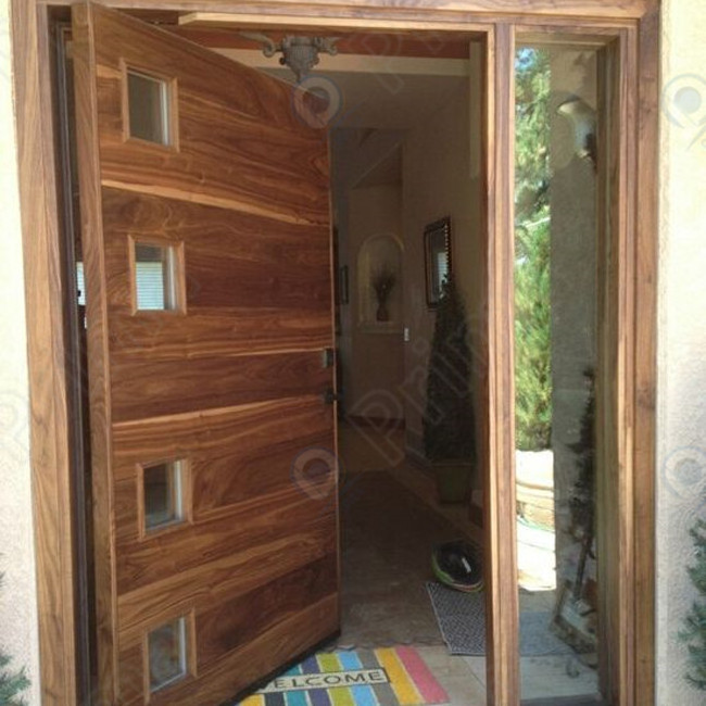 Walnut veneer laminated MDF interior sold wood doors for main front door