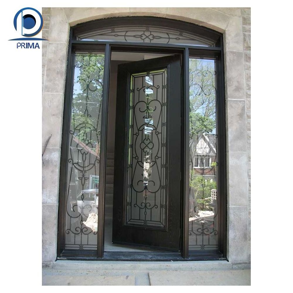 Prima Doors Wrought Iron Front Entry Security Double Glass Price Arch Home Gate Design Doors