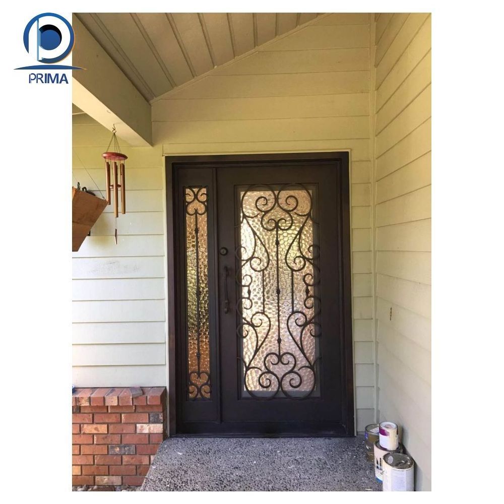 Prima Doors Wrought Iron Front Entry Security Double Glass Price Arch Home Gate Design Doors