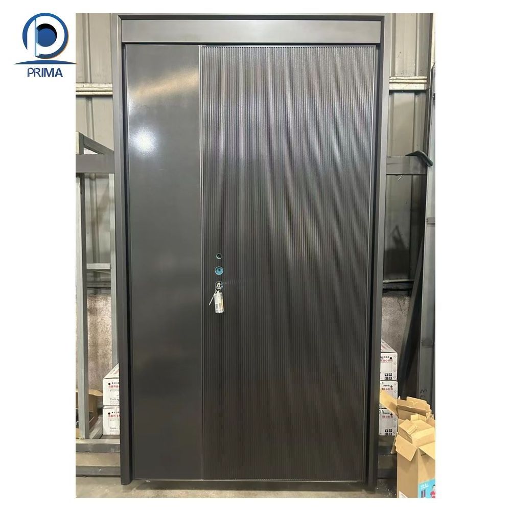 Prima Modern Design Decorative Double Exterior Steel Front Entry Door Stainless Steel Security Doors With Security Lock