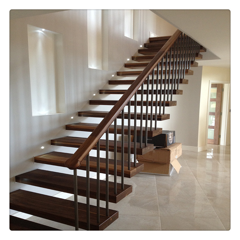 Prima Modern Indoor Stainless Steel Floating Stairs Folding Attic Glass Stairs with Wire Tension Railing Design