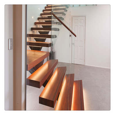 Prima Modern Indoor Stainless Steel Floating Stairs Folding Attic Glass Stairs with Wire Tension Railing Design