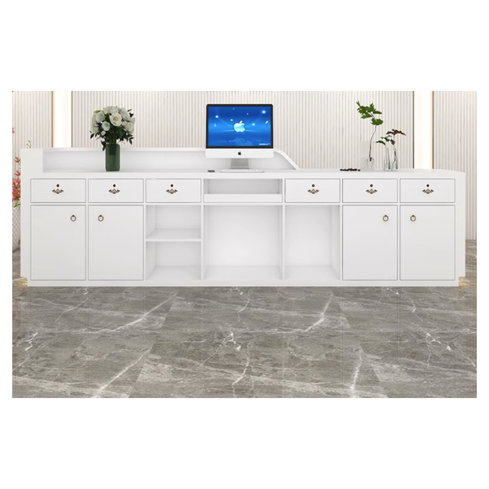 Prima L Shaped Wood Reception Desk Reception Desk With Back Wall Hair Salon Reception Cashier Desks