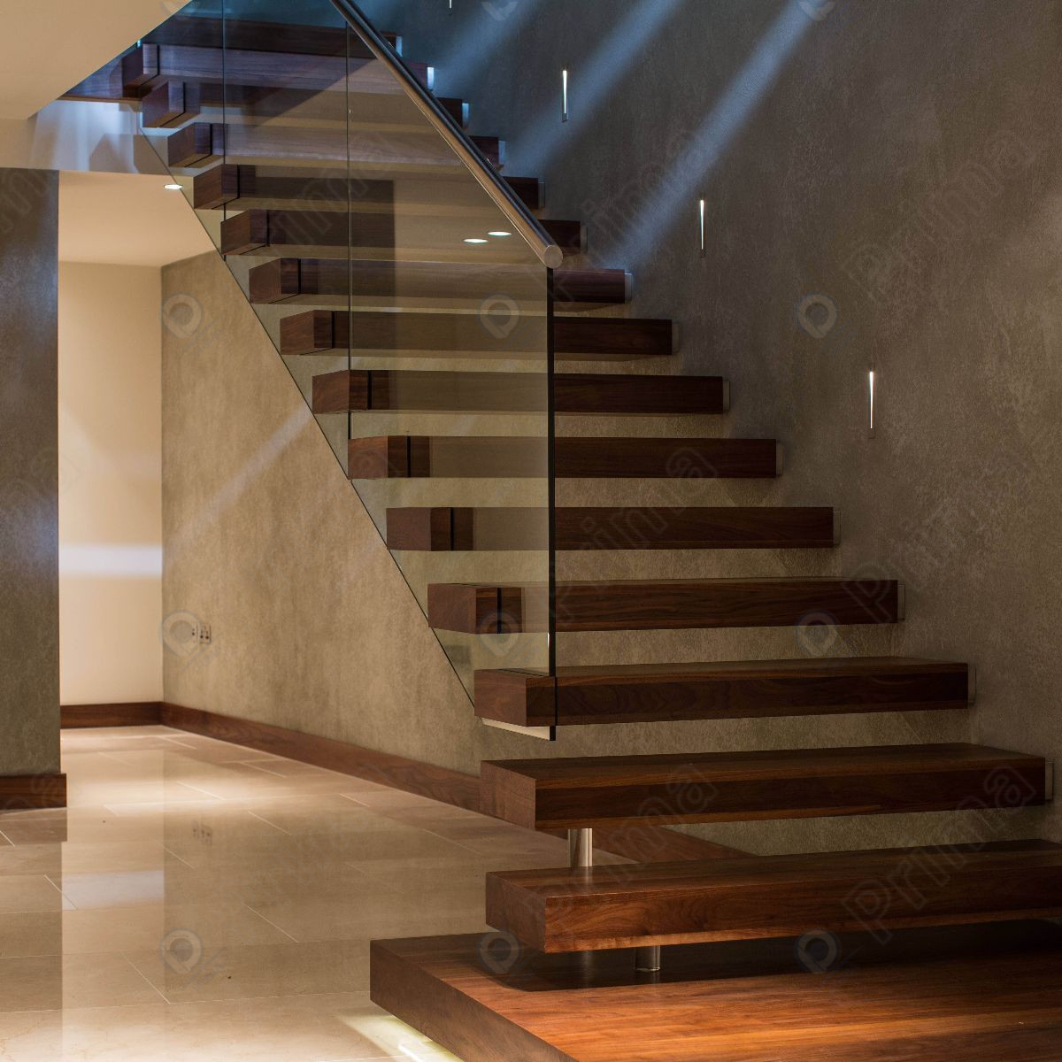 Prima high quality stair led lighting glass floating staircase