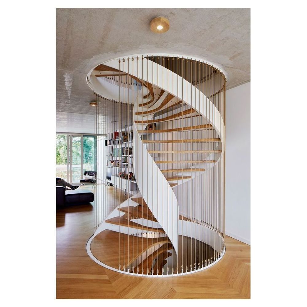 Prima Curved Glass Stairs White Oak Rubber Wood Stainless Steel Stair Marble Treads Floating Staircase Modern