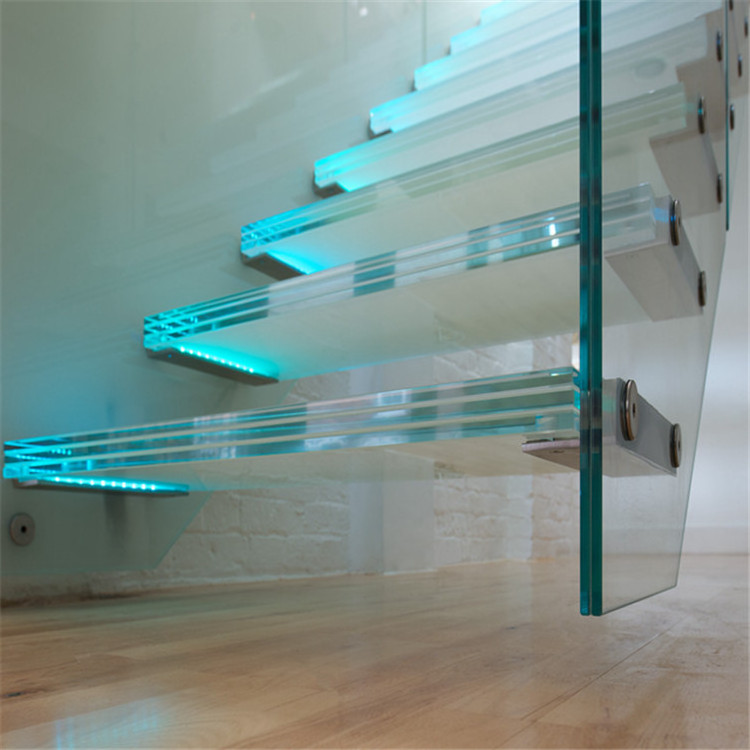 Prima Beautiful Curved Glass Stairs White Oak Wood Treads Customized Splendid Outstanding Staircase Floating Staircase Modern