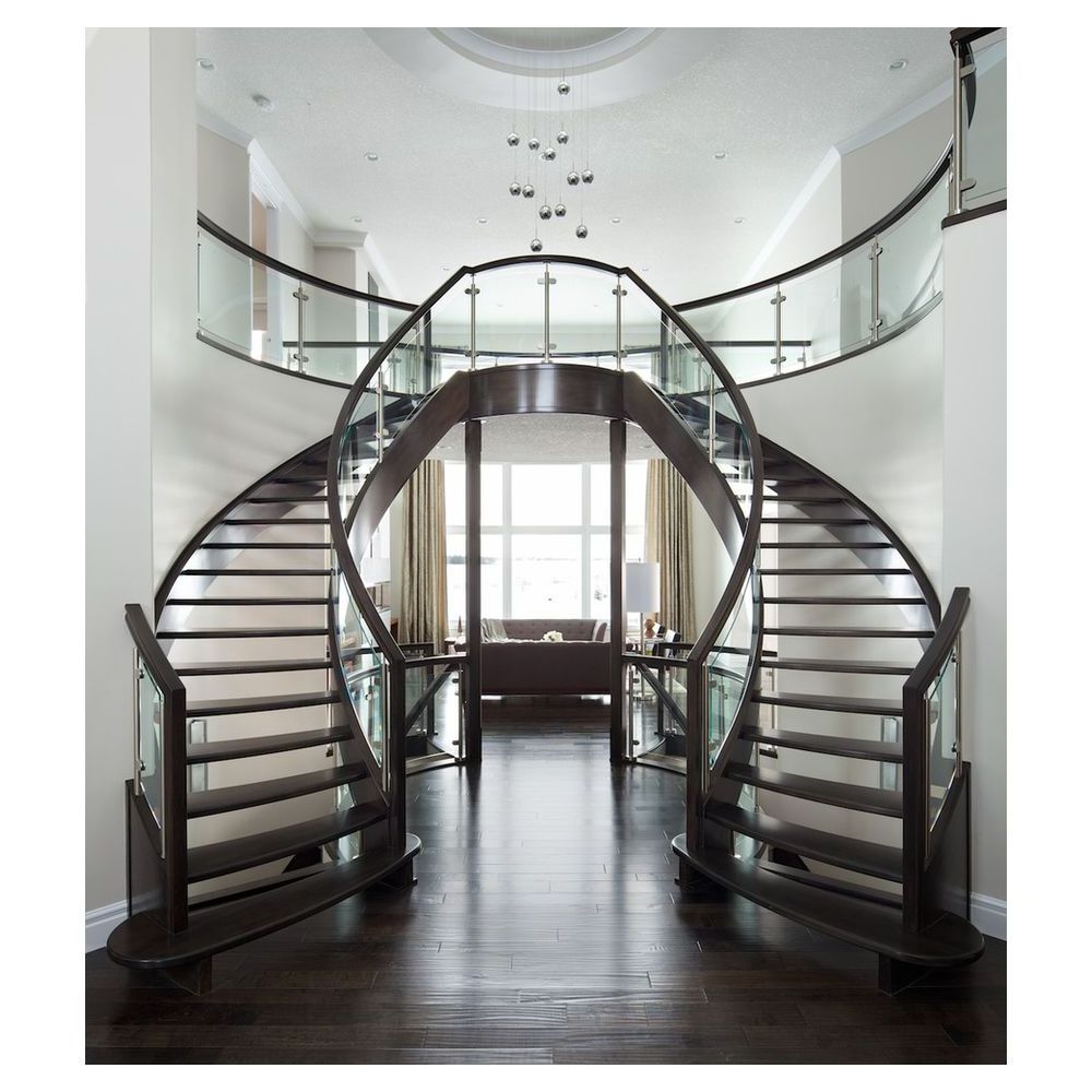 Prima Beautiful Curved Glass Stairs White Oak Wood Treads Customized Splendid Outstanding Staircase Floating Staircase Modern