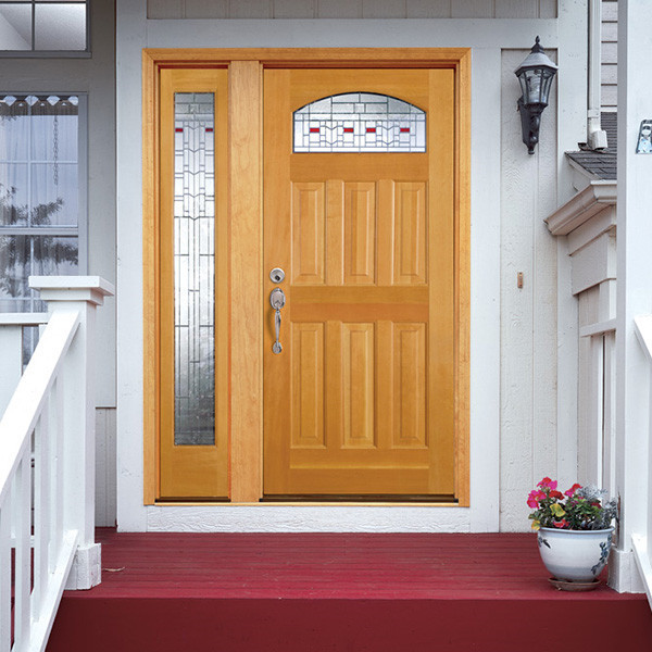 Exterior Stained Mahogany Prehung Double Solid Wooden Doors With 2 Side lites