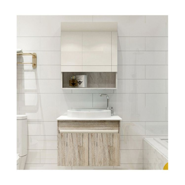 China Factory Mdf Bathroom Vanity With Waterproof Mirror Cabinet Indoor Curved Bathroom Vanity  Vanity Plywood Bathroom Cabinet