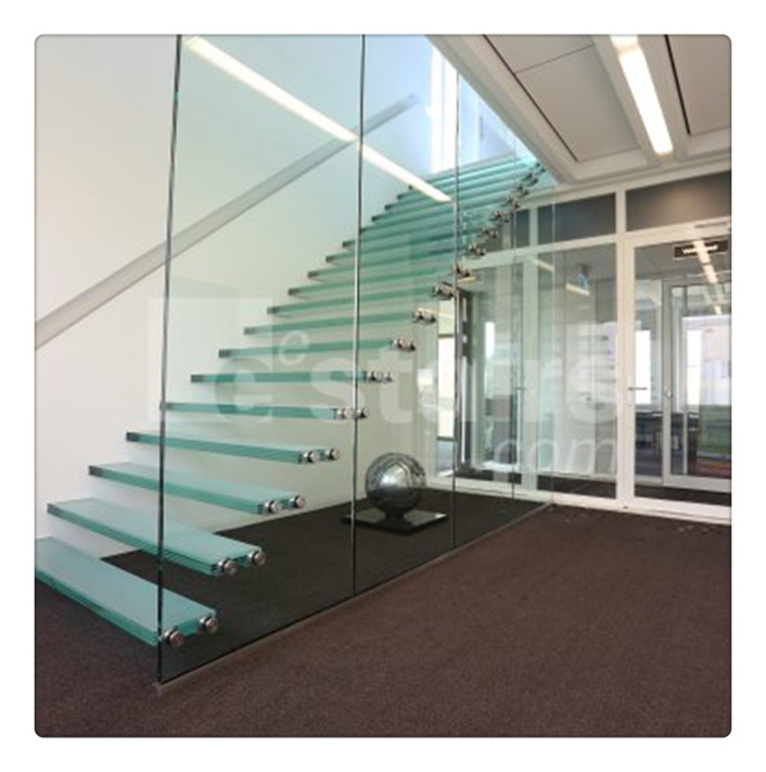 Invisible steel stringer staircase tempered glass steps floating stairs price