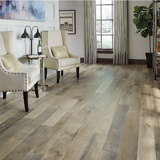 Grey oak solid wood flooring brushed surface wooden flooring