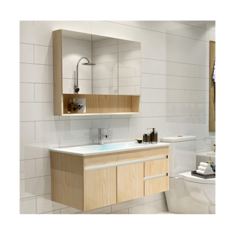 China Factory Mdf Bathroom Vanity With Waterproof Mirror Cabinet Indoor Curved Bathroom Vanity  Vanity Plywood Bathroom Cabinet