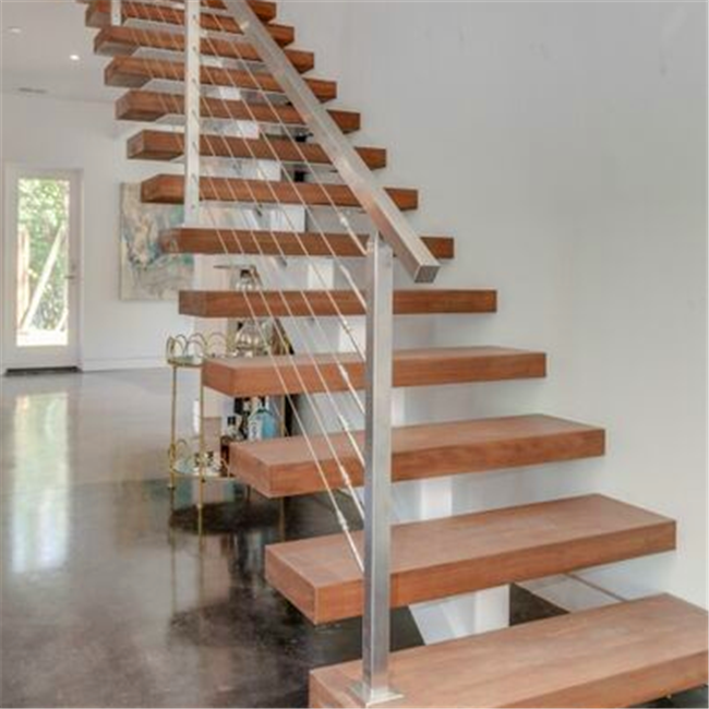 Contemporary building wood staircase floating stair tread brackets