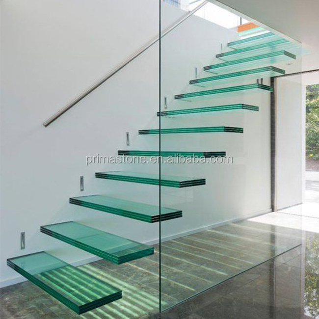 Invisible steel stringer staircase tempered glass steps floating stairs price