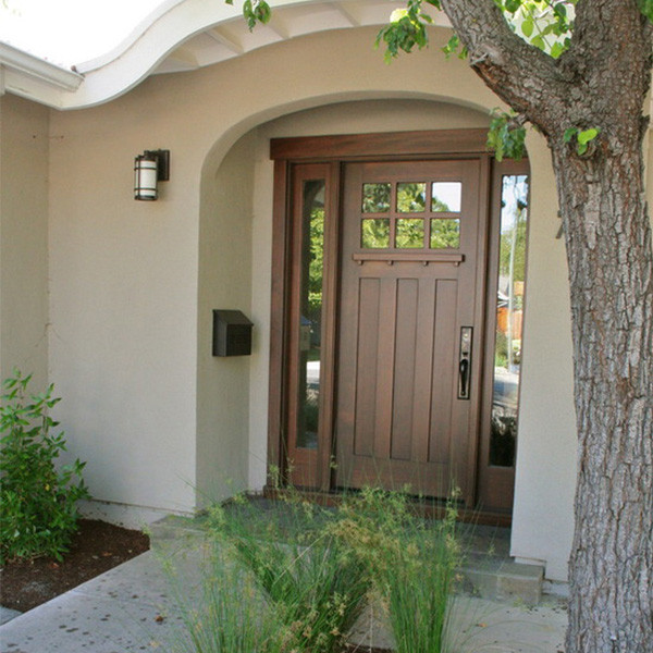 Exterior Stained Mahogany Prehung Double Solid Wooden Doors With 2 Side lites